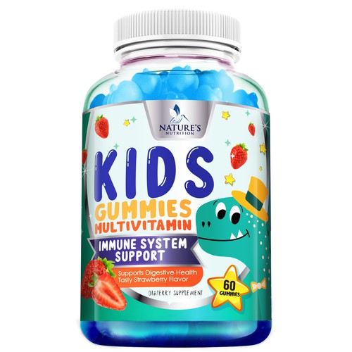 Tasty Kids Multivitamin Gummies Product Label for Nature's Nutrition Design by agooshe