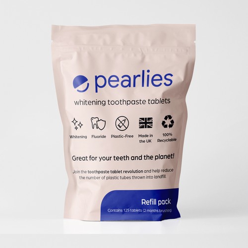 Design an attractive refill pack for a trendy new toothpaste tablet brand Design by nicolesaulsdesigns