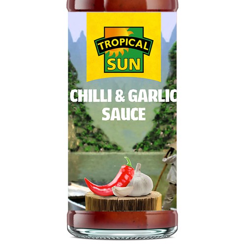 Tropical Sun Chilli & Garlic Sauce Label Digital Painting Design by mavguerrero