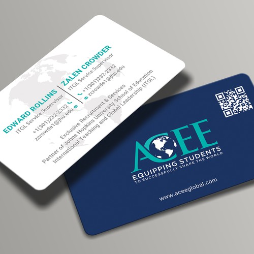 ACEE's new business card to show the partnership with JHU ITGL program Design von Roni_