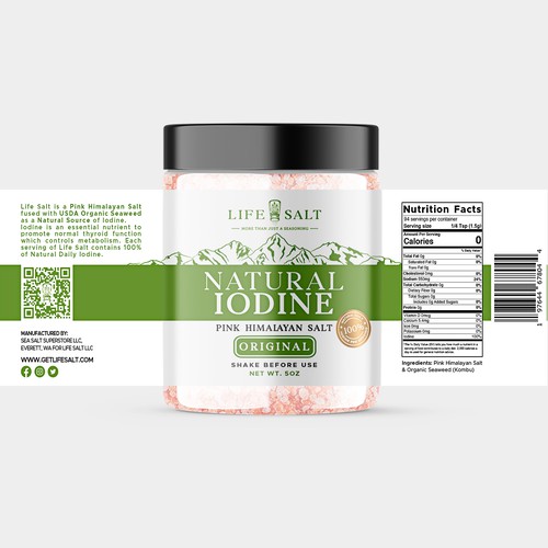 Label for Natural Iodine Pink Himalayan Salt that is fused with Seaweed Design by Design_byMe