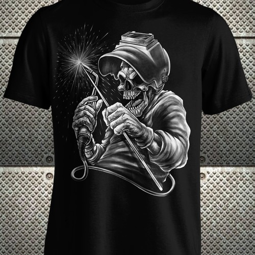 Welders Shirt Design With Skull Grinning and Welders Helmet Design por ferBow77