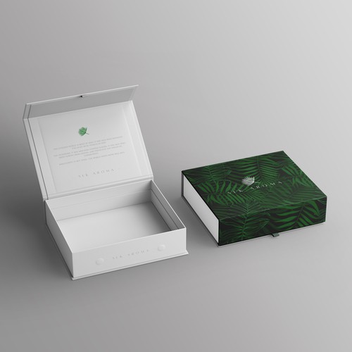Unique discovery/gift set box design for ultra luxe aroma oil set Design by Bloom Graphic