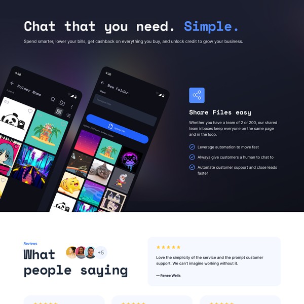 Design realizzato da Creative Flair ⚡⚡ intitolato "Chat App - Landing Page Design"