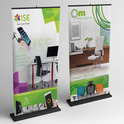 Pair of retractable banners for ergonomic products Design by AGraphix