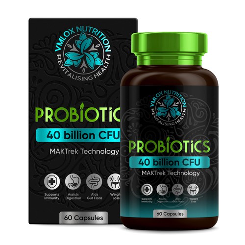 I want creative, shiny,  supplement packaging for my first product Probiotic 40 billion CFU Design by Anton Danilov