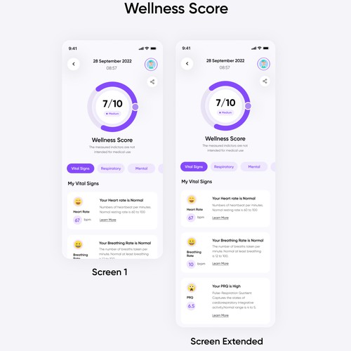 Wellness "vital signs" app - redesign Design by FuturisticBug