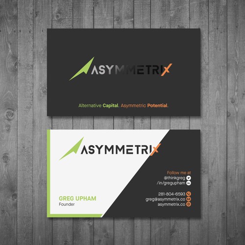 Design a cool, edgey but sophisticated business card for an alternative investment firm. Design von Tcmenk