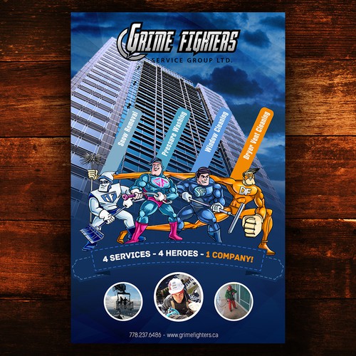 Create a Superhero advertisement for our skyscraper cleaning company Design by iguads ⭐️⭐️⭐️⭐️⭐️