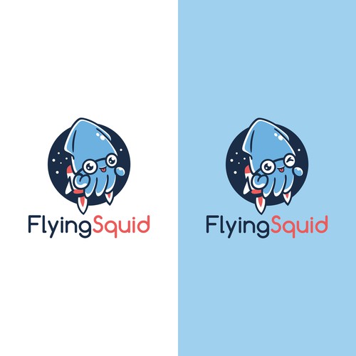 Logo of a squid wearing a jetpack for product named FlyingSquid Design by DKG1111