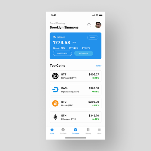 BITCOIN BANK AMERICA APP Design by zalak_ui