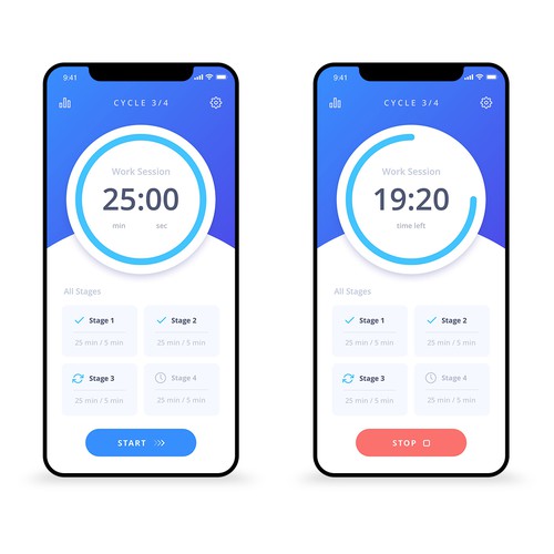 Design a beautiful Pomodoro app Design by M/Z