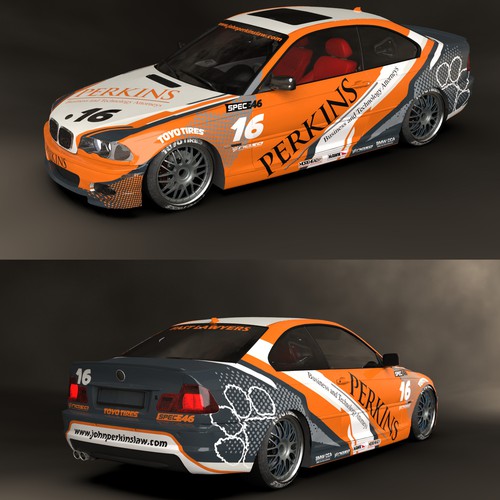 Perkins-Clemson e46 Race Car Wrap Design by Andrei Sandu