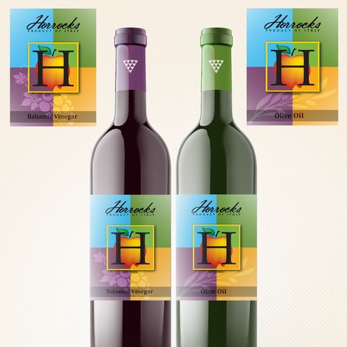 Olive Oil & Balsamic Vinegar label for Horrocks Farm Market Design by Amie Hatheny