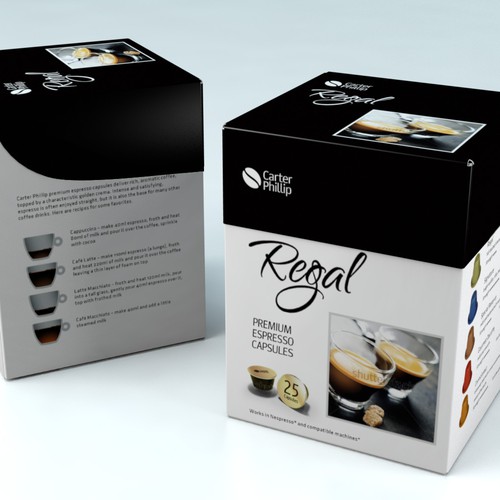 Design an espresso coffee box package. Modern, international, exclusive. Design by Coshe®