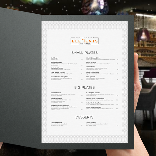 Menu for Michelin Star Chef Restaurant. Design by media7