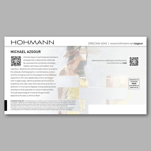 Artist postcard for contemporary art gallery Design by SWallDesign