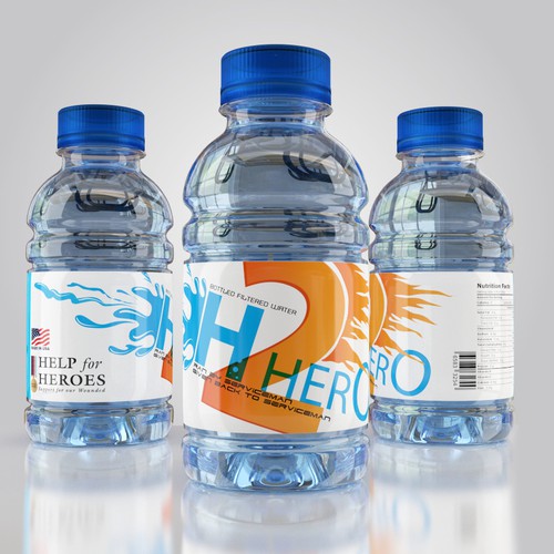 Create a capturing energetic and heroic design bottled water label that captures charitable minds Design by syakuro