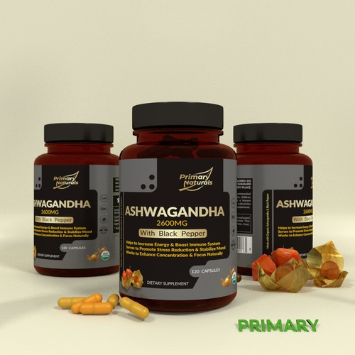 Diseño de Primary Naturals Needs a Supplement Label Designed - Ashwagandha de Dimadesign