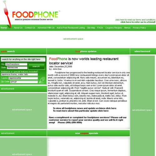 FOODPHONEÂ™  RESTAURANT LOCATOR UNCODED TEMPLATE CONTEST