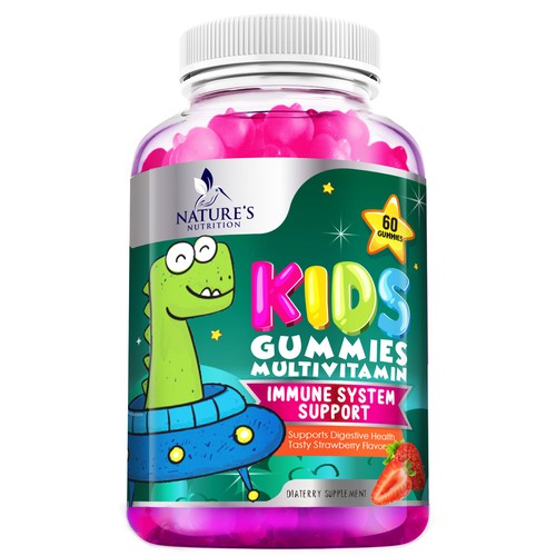 Tasty Kids Multivitamin Gummies Product Label for Nature's Nutrition Design by agooshe