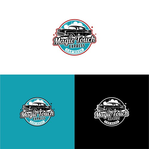 Vintage car wash logo reinvented with express technologies for faster, cleaner, dryer cars. Design réalisé par nurmaelani