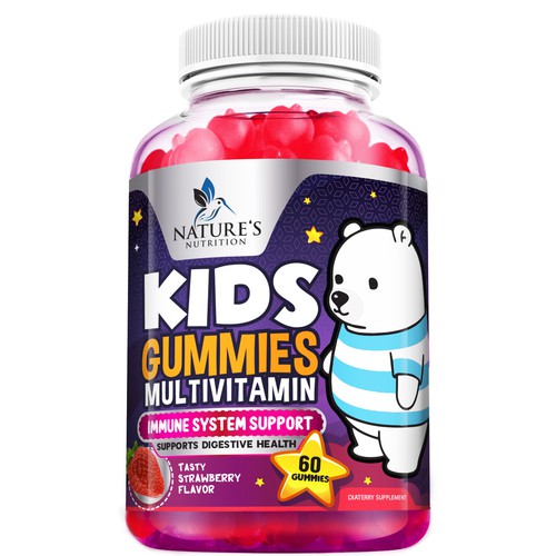 Tasty Kids Multivitamin Gummies Product Label for Nature's Nutrition Design by agooshe