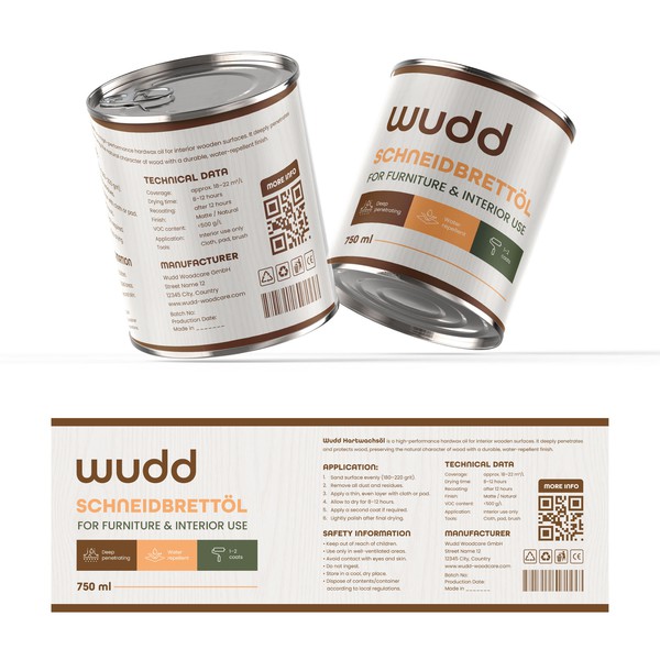 Premium Wood Oil Can Label Design
