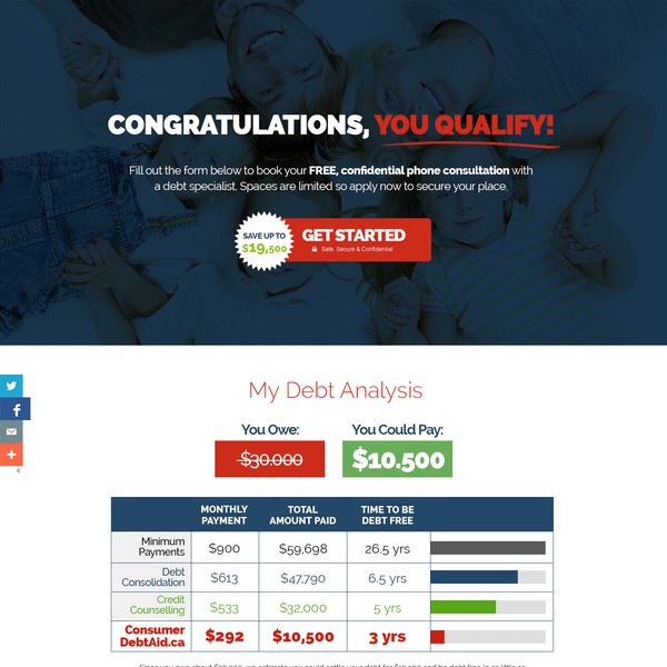 Lead Generation Landing Page for Debt Market