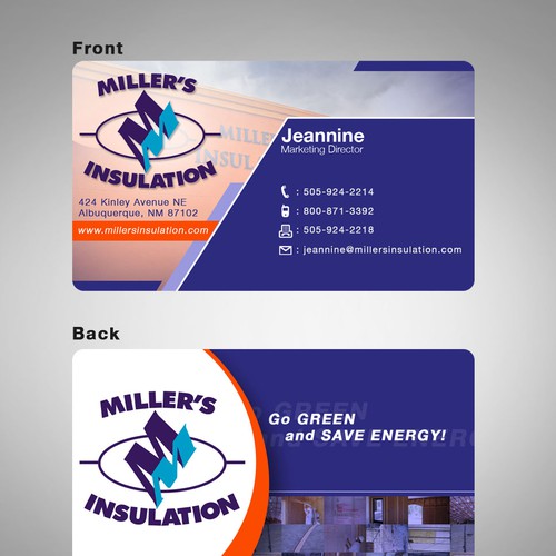 Business card design for Miller's Insulation Réalisé par jayzmax