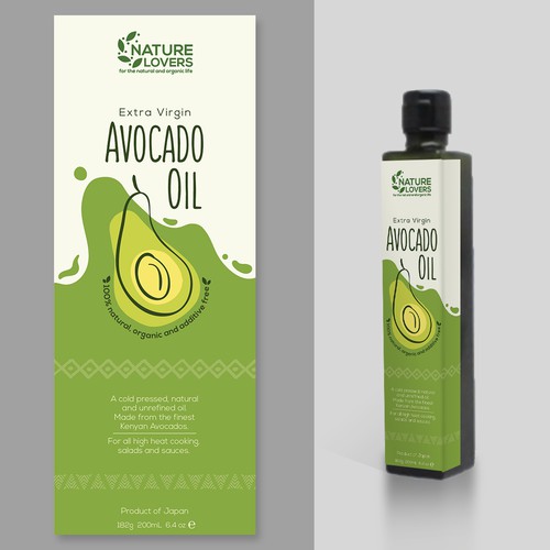 A front LABEL design for a bottle of AVOCADO OIL Design by efi v