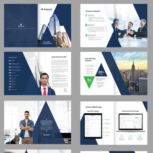 Design a sleek sales booklet for a real-estate technology company Design by Arttero