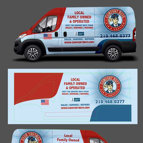 Comfort Boys Service Company New Retro Van Wrap Design Design by Tanny Dew ❤︎