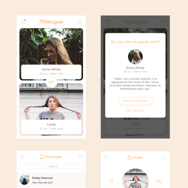 Design by Olha Uzhykova titled "Dating app"