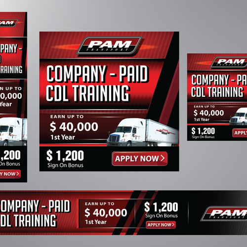 Keep on trucking! Create banner ads for truck driver recruitment. Design by gibass