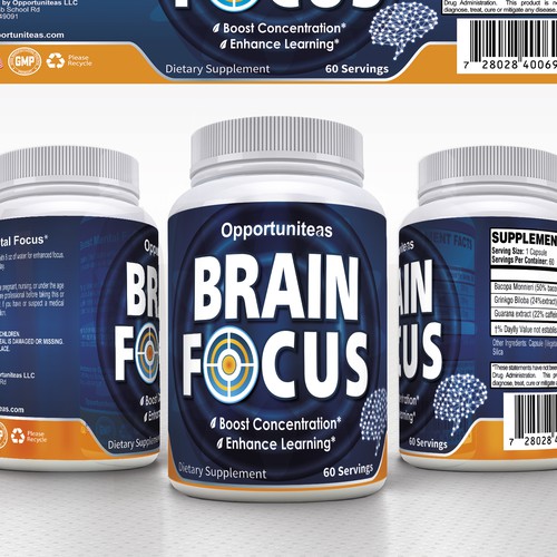 Create product label for Brain Focus supplement Design réalisé par lantonx