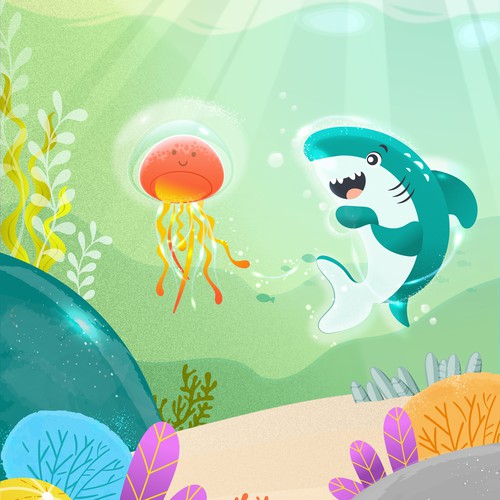 Design One Page Design for Glow Shark Kids Book Design Diseño de pukadesign