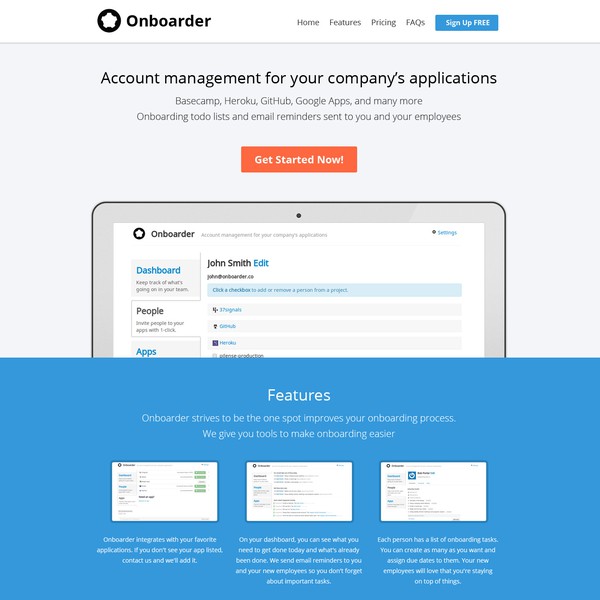 Onboarder landing page