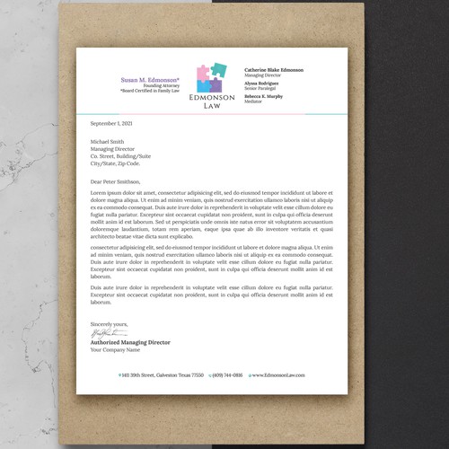 Striking New Modern Letterhead Needed for Law Firm Revival Design by Sawama