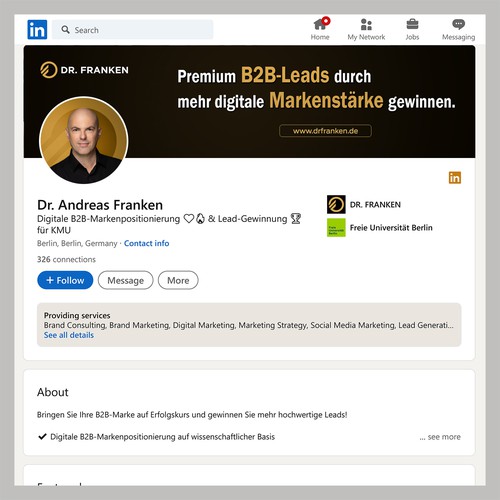 LinkedIn Header Image | B2B digital brand positioning and lead generation consultant Design by Wisden