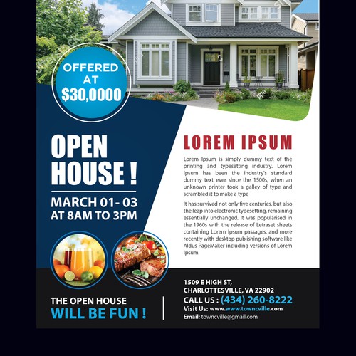 Open House Flyer - Champaign and Snacks! Design by Brainovative