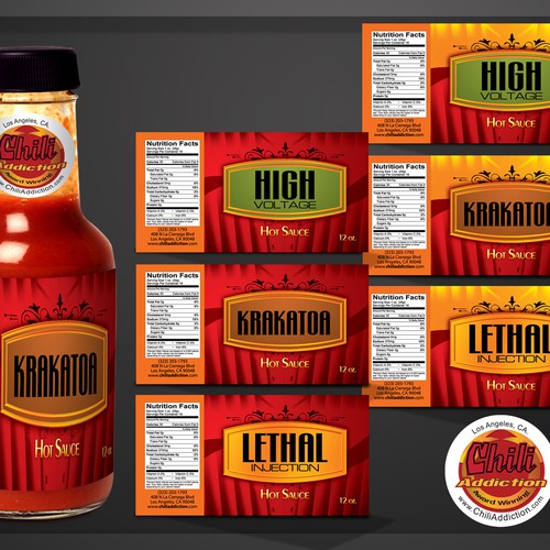 Hot Sauce bottle labels for Chili Addiction Print or packaging design