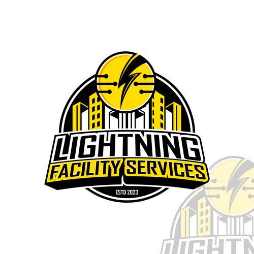 Cool logo using a lightning bolt for commercial maintenance/cleaning company. Design by Faizio