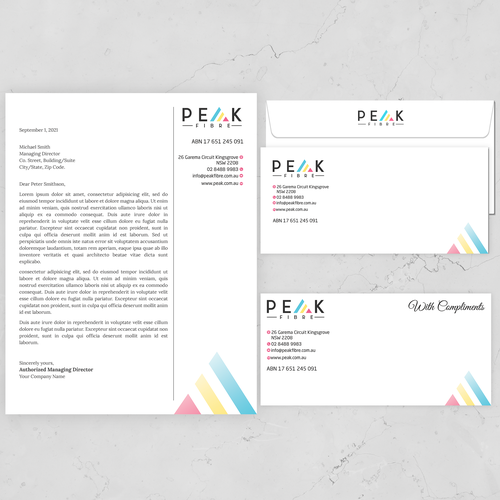 Creative, slick, professional Stationary for New Brand - Peak Fibre - Design by Sawama