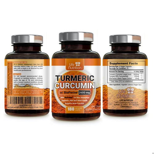 Life Nutrition needs a "beautiful label" for its Turmeric Extract bottle -  (Two (2) Winners will be awarded! ) Design by Pepeliashka