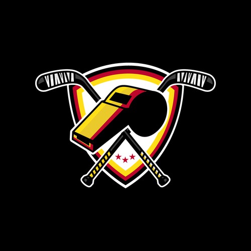 Hockey Referees Logo with whistle and hockeystick Design by BrainstormingDsg