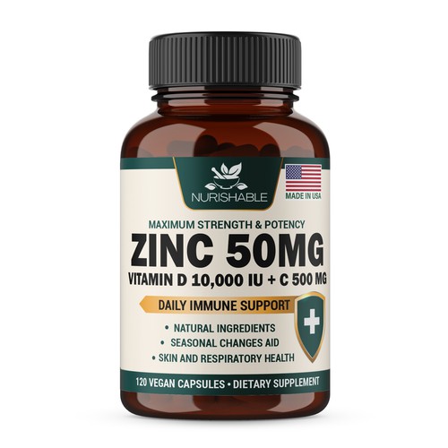We need a "beautiful bottle label" for Zinc and Vitamin D3 supplement - Redesign Design by Fredrick Balois