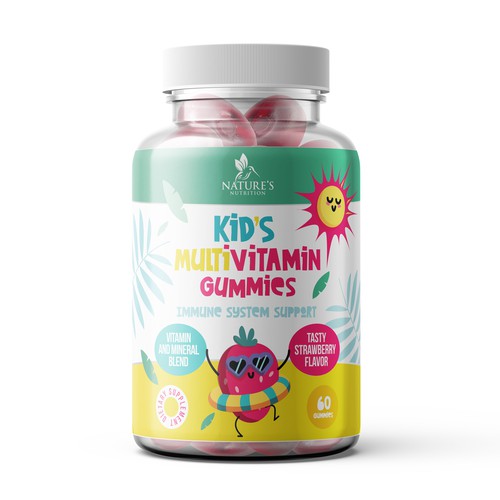 Tasty Kids Multivitamin Gummies Product Label for Nature's Nutrition Design by Nick Visual Co.