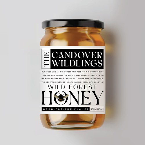 The Bees Need You! Wild Forest Honey Label Design. Design by Osolindu