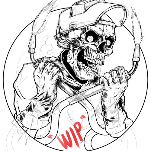 Welders Shirt Design With Skull Grinning and Welders Helmet Design by Wahyudi Artwork